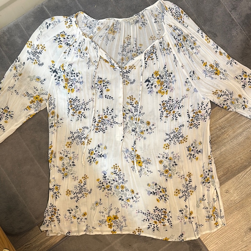 Lucky Brand Semi Sheer Pleated Long Sleeve Blouse